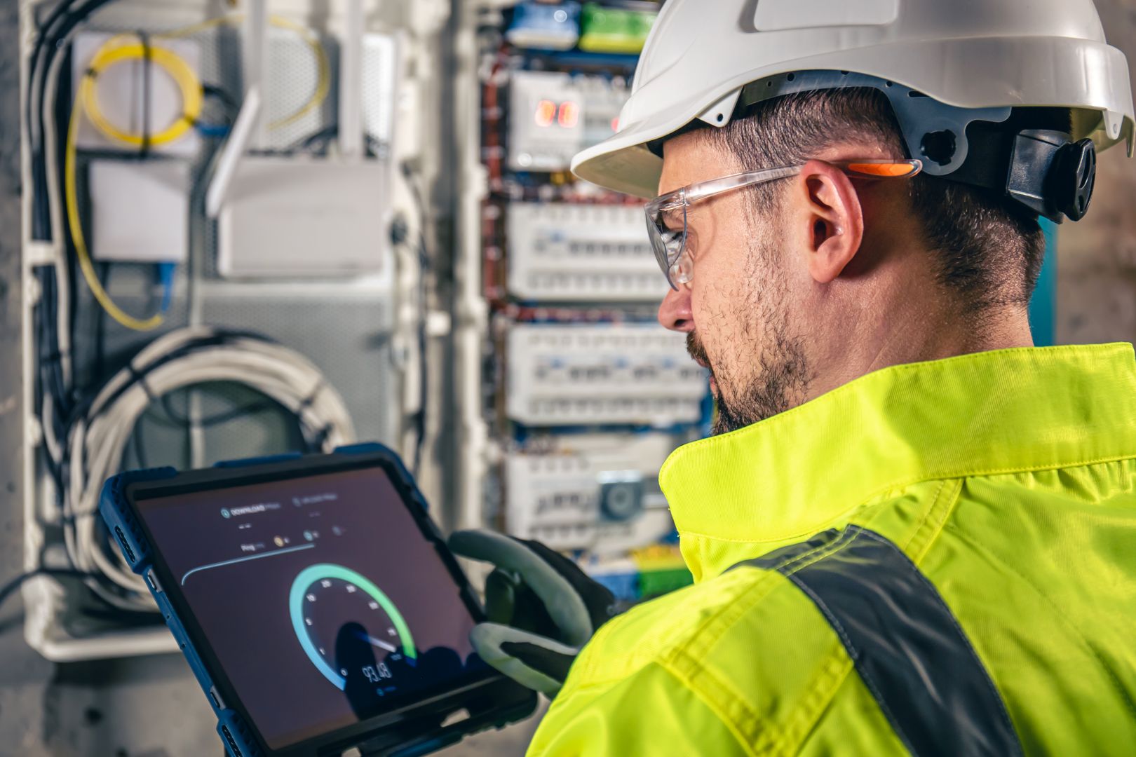 tecnico al lavoro, installazione contatore elettrico, misurazione dell'energia